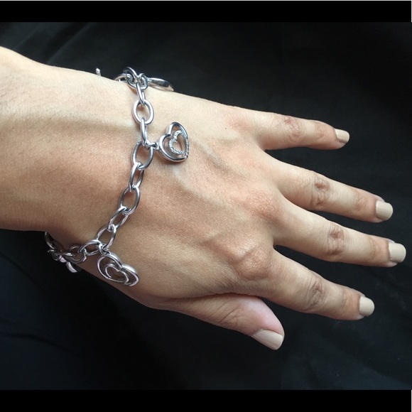 Sterling Silver Five Charm Heart Bracelet - Picture 3 of 4